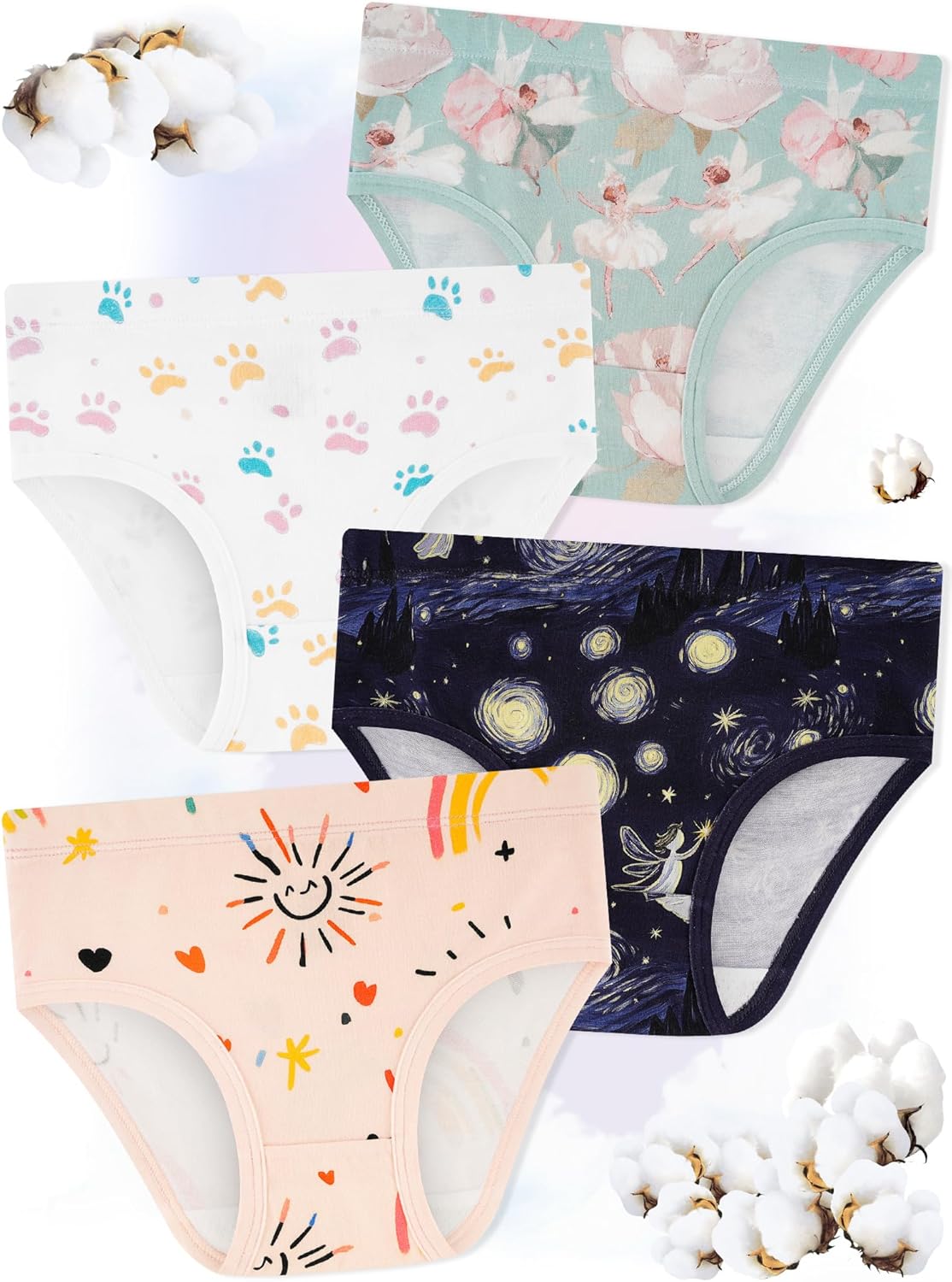 Girls' Underwear,Soft Cotton Tagless Panties for Toddlers' & Little Kids' Comfort,Breathable