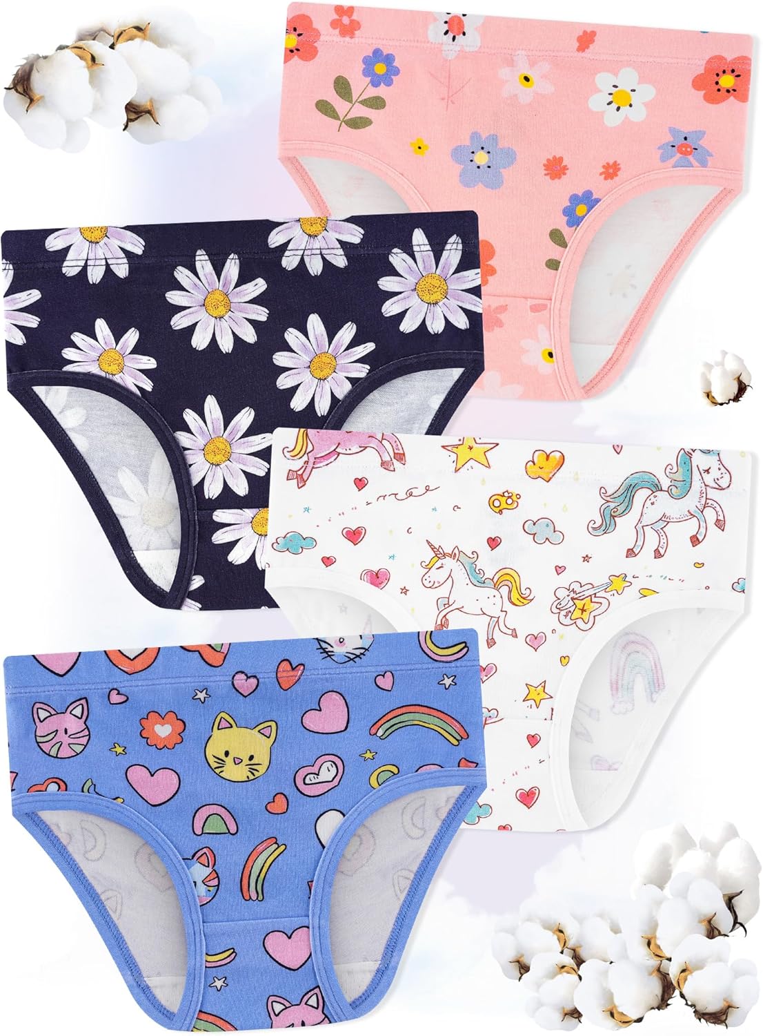 Girls' Underwear,Soft Cotton Tagless Panties for Toddlers' & Little Kids Comfort,Breathable