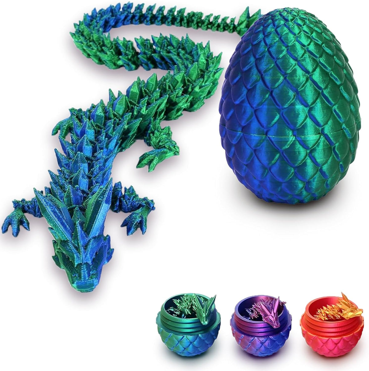 3D Printed Dragon in Egg, Full Articulated Dragon Crystal Dragon with Dragon Egg, Home Office Decor