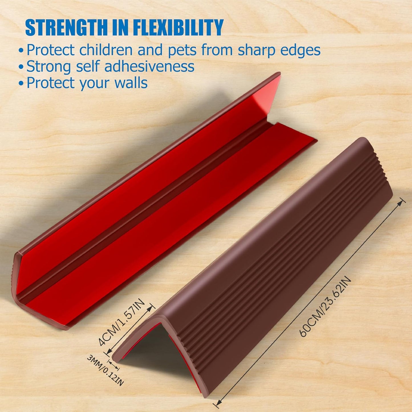 Wall Corner Protectors 4 Pack,1.57x1.57x23.62x0.12 inch PVC Double Side Proof Corner Guards for