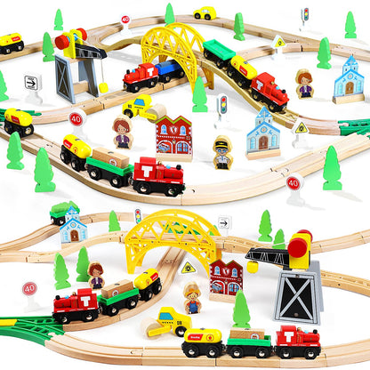TOY Life Wooden Train Set with Crane, 60-Pc Track, Boys 3-8