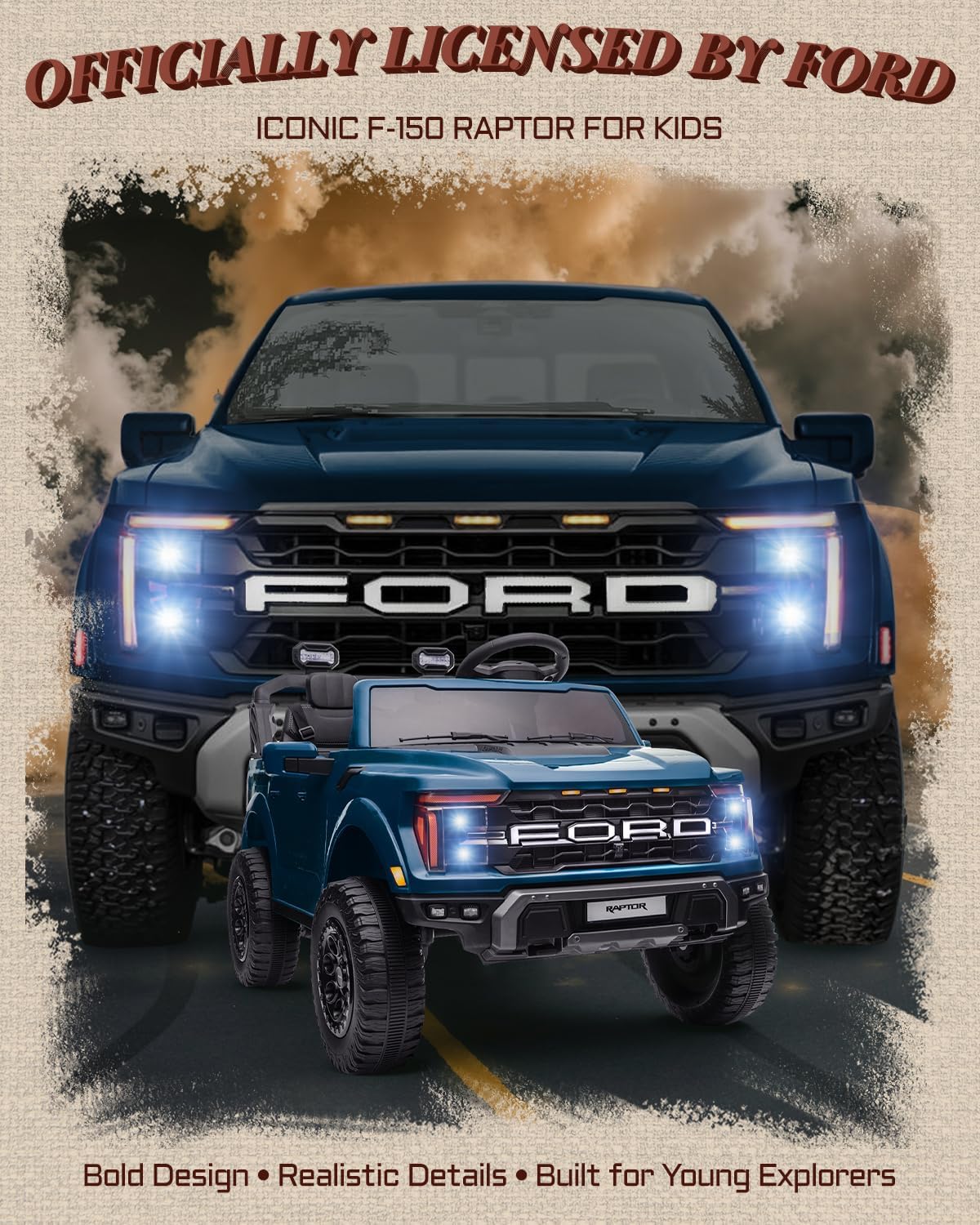 Licensed Ford F-150 Raptor 2 Seater Ride on Car for Kids, 24 Volt Ride on Toys for Boys w/Remote