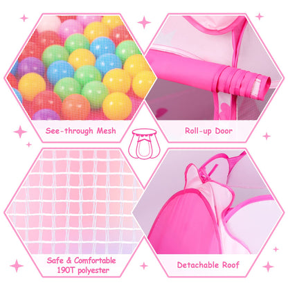 DISHIO Ball Pits with 50 Balls, Pop up Tents for Kids with Star Lights