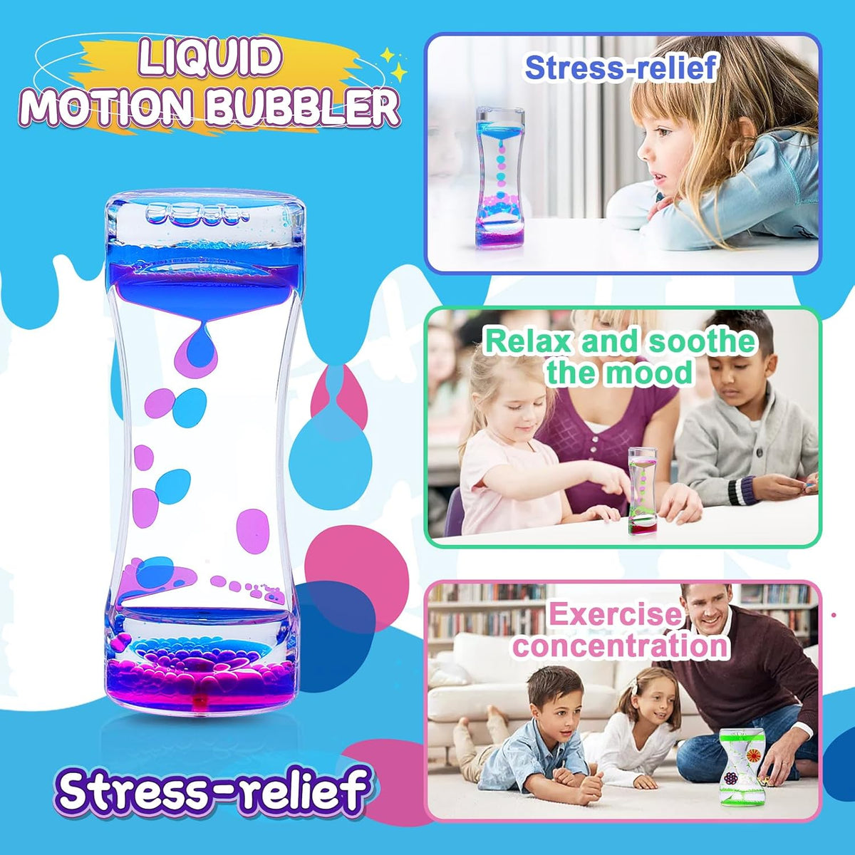 3Pack Liquid Motion Bubbler Timer for Caliming Sensory Toys, Autism Toys,Fidget Toy, Children