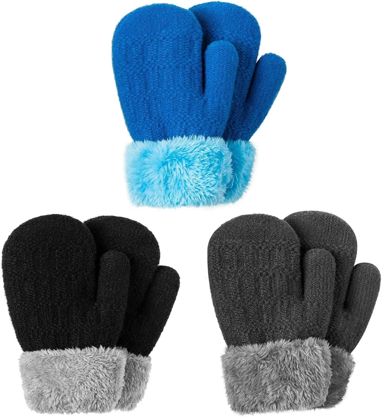 Winter Mittens Gloves Beanie Hat Set for Kids Baby Toddler Children, Thick Warm Knit Fleece Lined