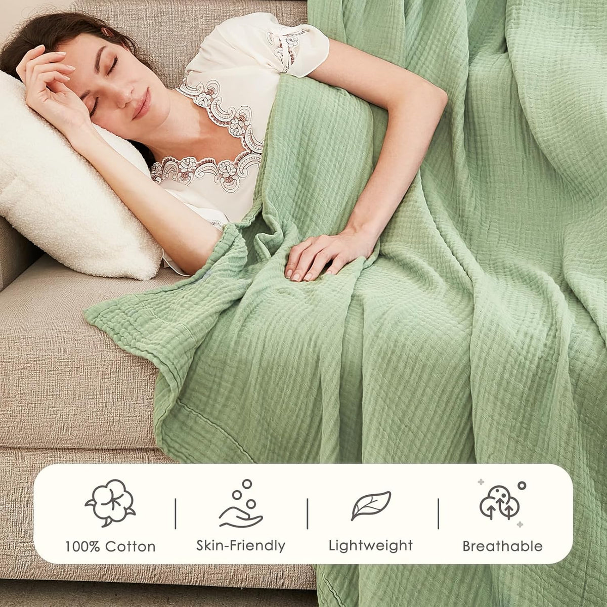 EMME Cotton Blanket Twin XL for Bed Soft Muslin Blankets 66"x90" Lightweight Breathable Layering