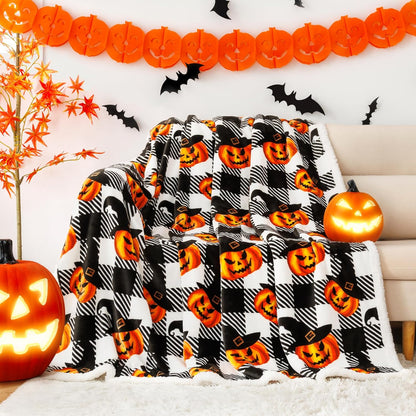 Touchat Halloween Blanket Twin Size 60" X 70"，Pumpkin Sherpa Fall Fuzzy Fluffy Soft Cozy Blankets
