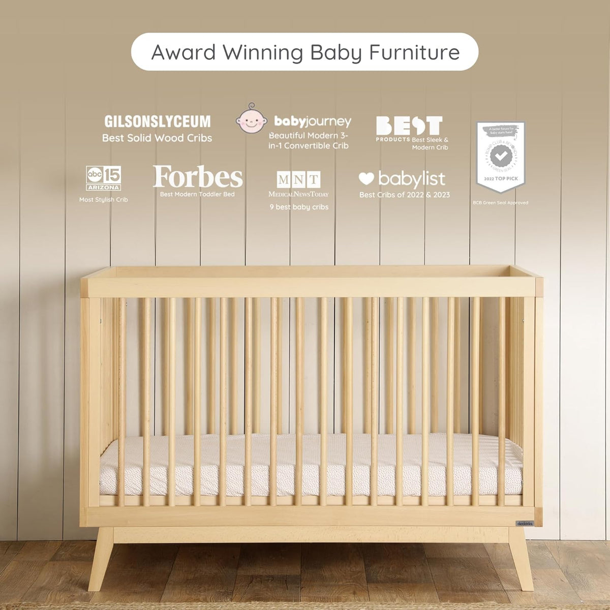 dadada Baby Soho 3-in-1 Convertible Wooden Crib to Toddler Bed - Made in Italy, GREENGUARD Gold
