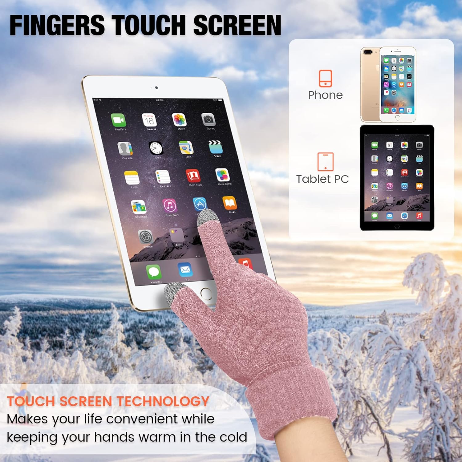 Geyoga 2 Pairs Women's Winter Touch Screen Gloves Soft Warm Fleece Lined Knit Elastic Cuff Winter