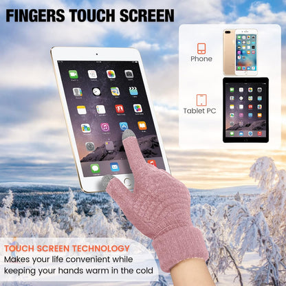 Geyoga 2 Pairs Women's Winter Touch Screen Gloves Soft Warm Fleece Lined Knit Elastic Cuff Winter