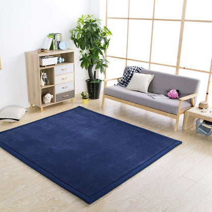 Loartee Coral Velvet Crawling Rug and Area Rug (4'9"x4'9", Dark Blue) for Toddler Children Play Mat