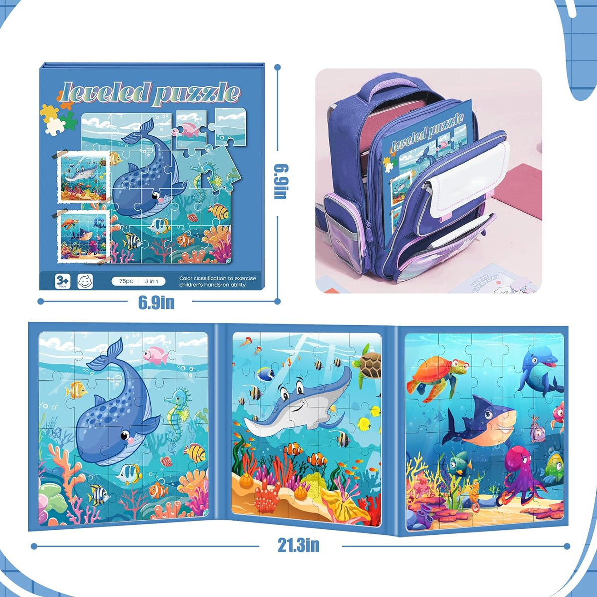 Magnetic Puzzles for Toddlers 3-5 , 75-Pieces Travel Toys , Sea Puzzles Ages 4-6, Educational