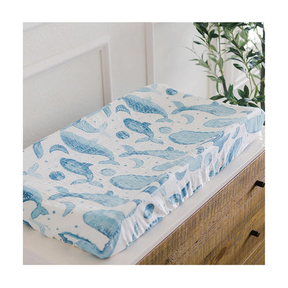 Crane Baby Quilted Changing Pad Cover with Animal Print, Breathable Cotton Sateen, Fits Standard