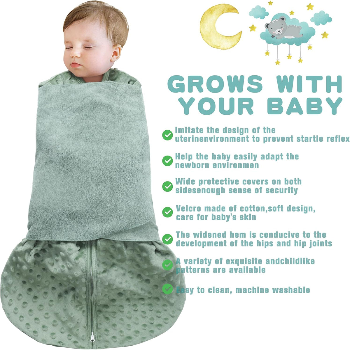 Fleece Newborn Sleep Sack Baby Swaddle,3-Way Adjustable Wearable Blanket,2 Pack Fleece Swaddling