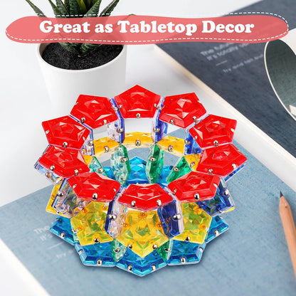 RoomyRoc Magnetic Fidget Sphere - Pentagons Magnets Balls - 12 Piece Set - Crystal Red - Magnet
