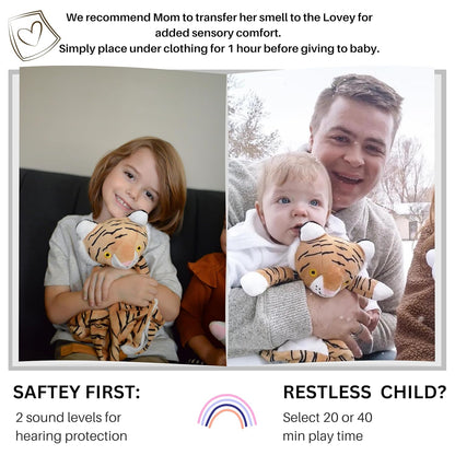 4-in-1 Sound Machine, Baby Lovey, Blanket - White Noise & Lullaby Plush Tiger - Calms & Reduces
