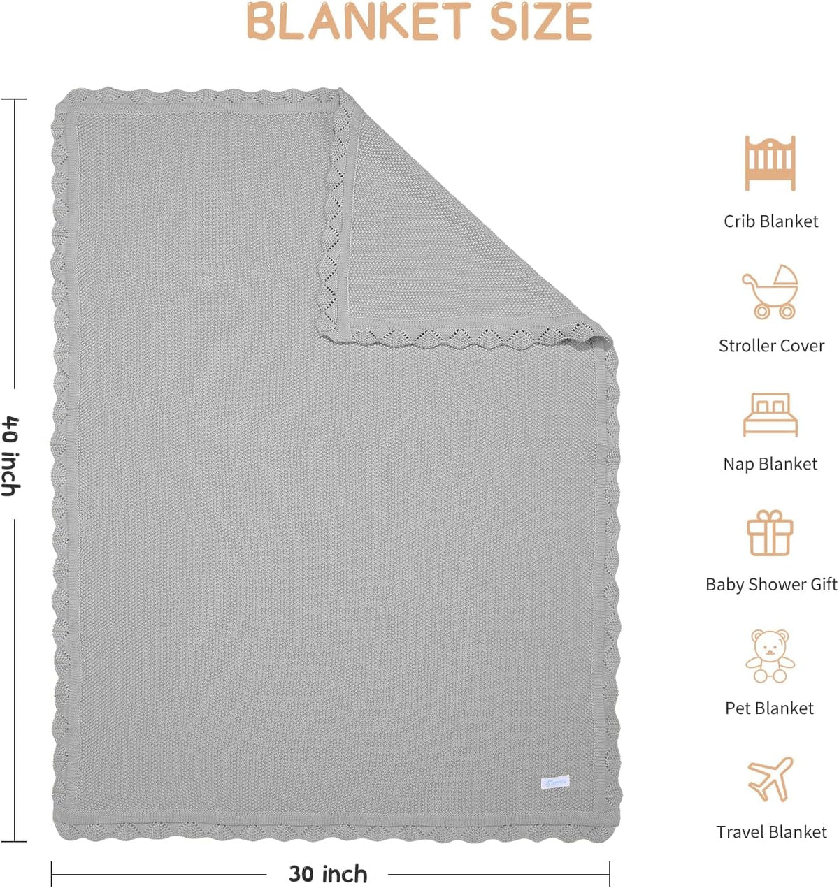 Cotton Baby Blankets 100% Knit Soft Warm Lace Toddler Newborn Nursery Receiving Blankets,30 X 40