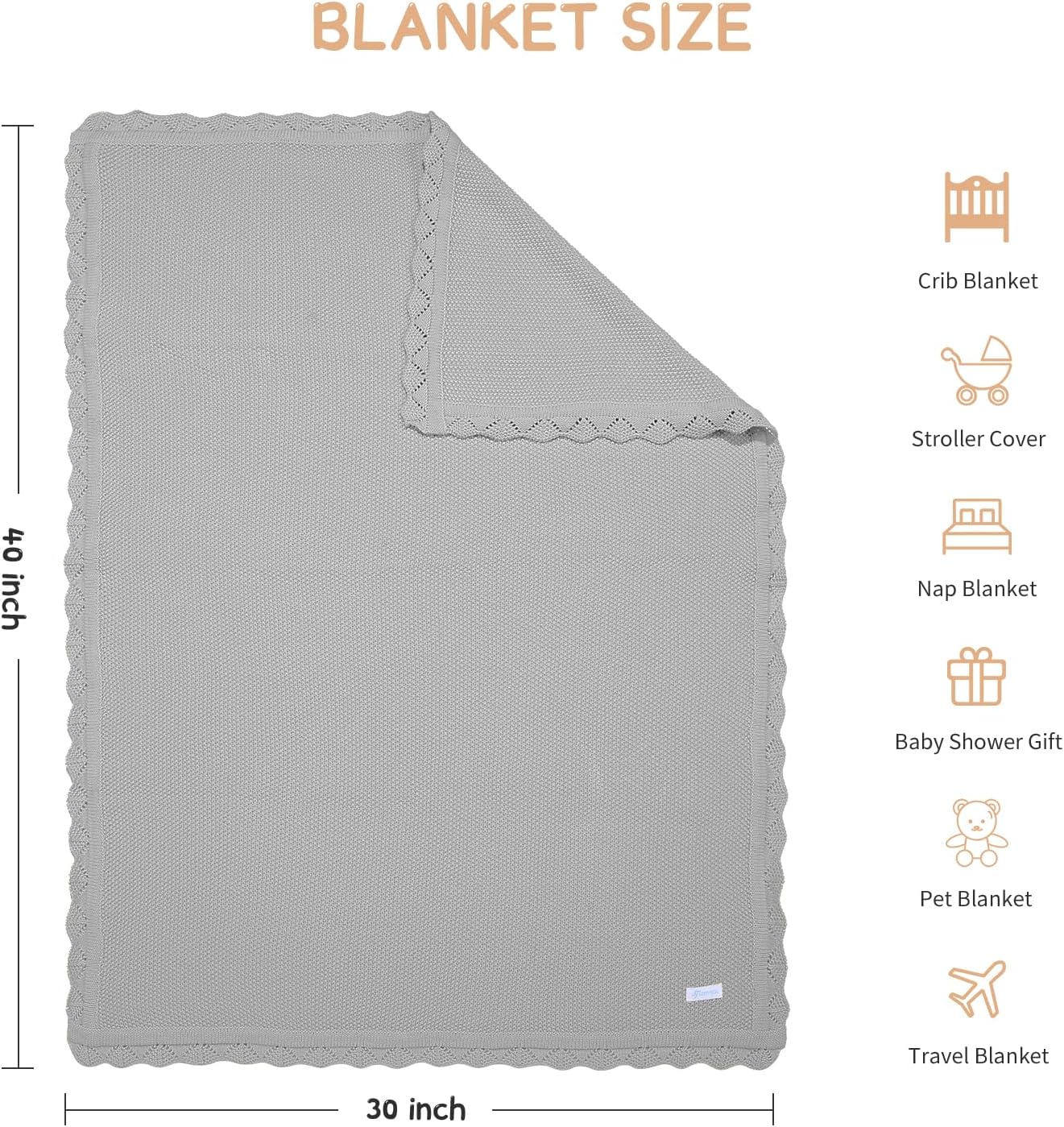 Cotton Baby Blankets 100% Knit Soft Warm Lace Toddler Newborn Nursery Receiving Blankets,30 X 40