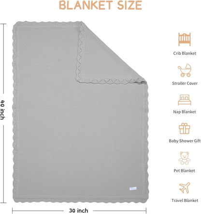 Cotton Baby Blankets 100% Knit Soft Warm Lace Toddler Newborn Nursery Receiving Blankets,30 X 40