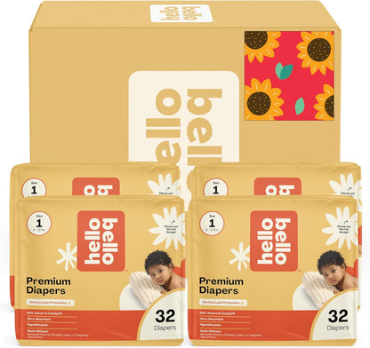 Hello Bello Diapers, Size 1 (8-12 lbs) Flower Child, 128 Count Value Pack of Premium Disposable