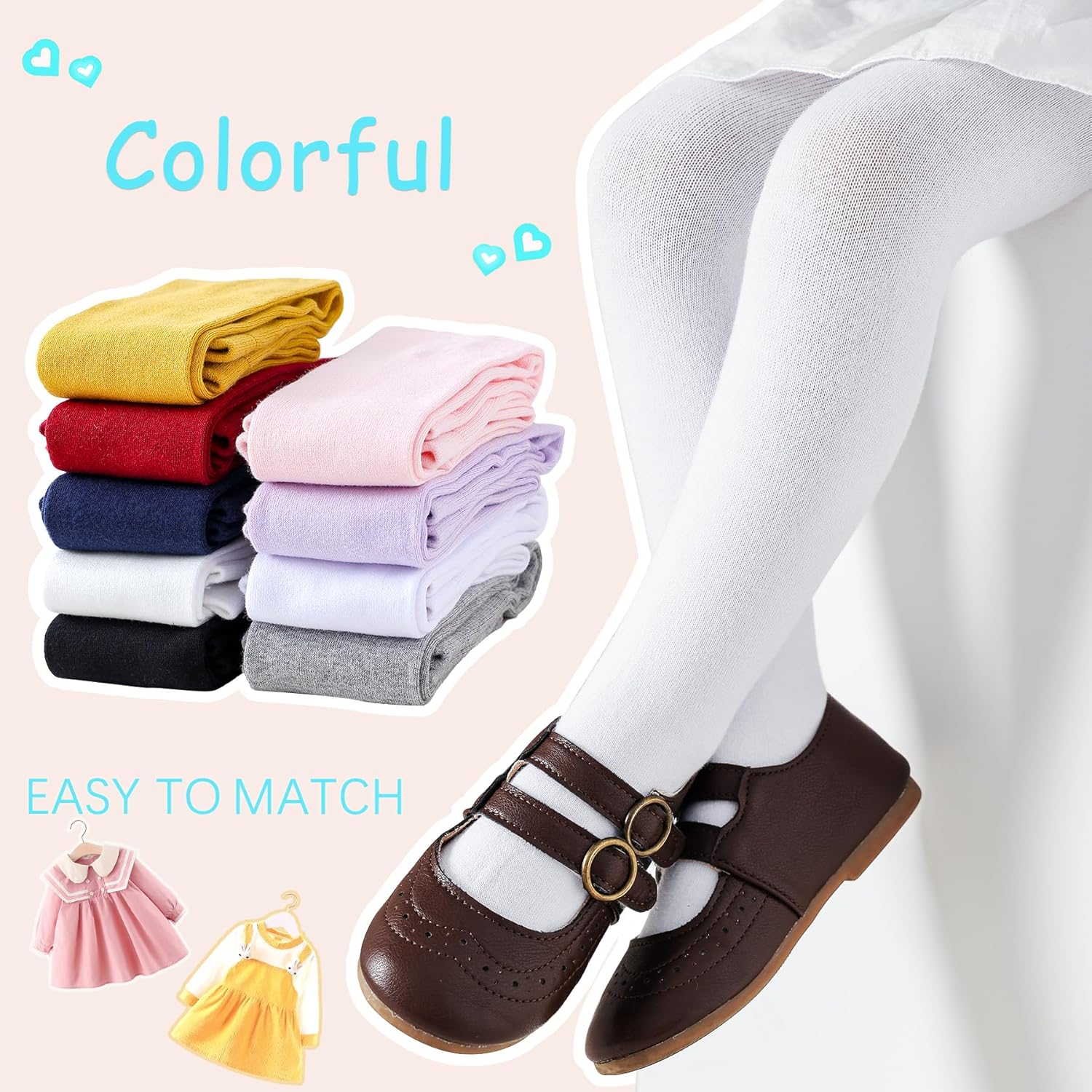 Baby Tights Non Slip Toddler Stockings Tights with Grippers Seamless Soft Cotton Knit Leggings