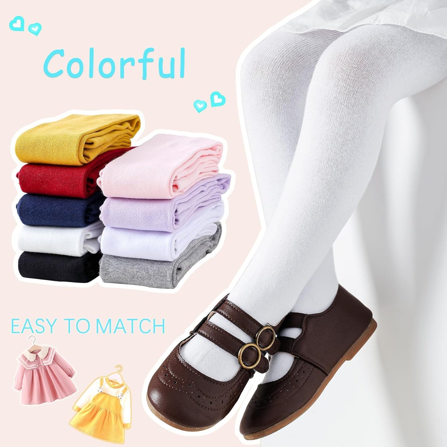 Baby Tights Non Slip Toddler Stockings Tights with Grippers Seamless Soft Cotton Knit Leggings