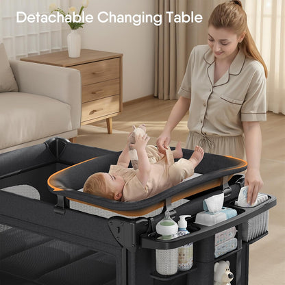 4 in 1 Baby Bassinet, Pack and Play, Bedside Crib Sleeper, Diaper Changer, Quickly Assembled and