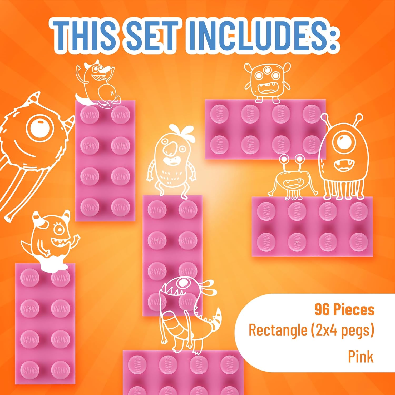 Strictly Briks Classic Bricks Starter Kit - 96 Pink 2x4 Blocks - Creative Play Set for Ages 3+