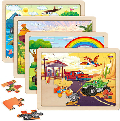 SYNARRY Large Wooden Monster Truck Puzzles for Kids Gift Box(12.2*9.4 in) - FSC Certified, 24 Piece