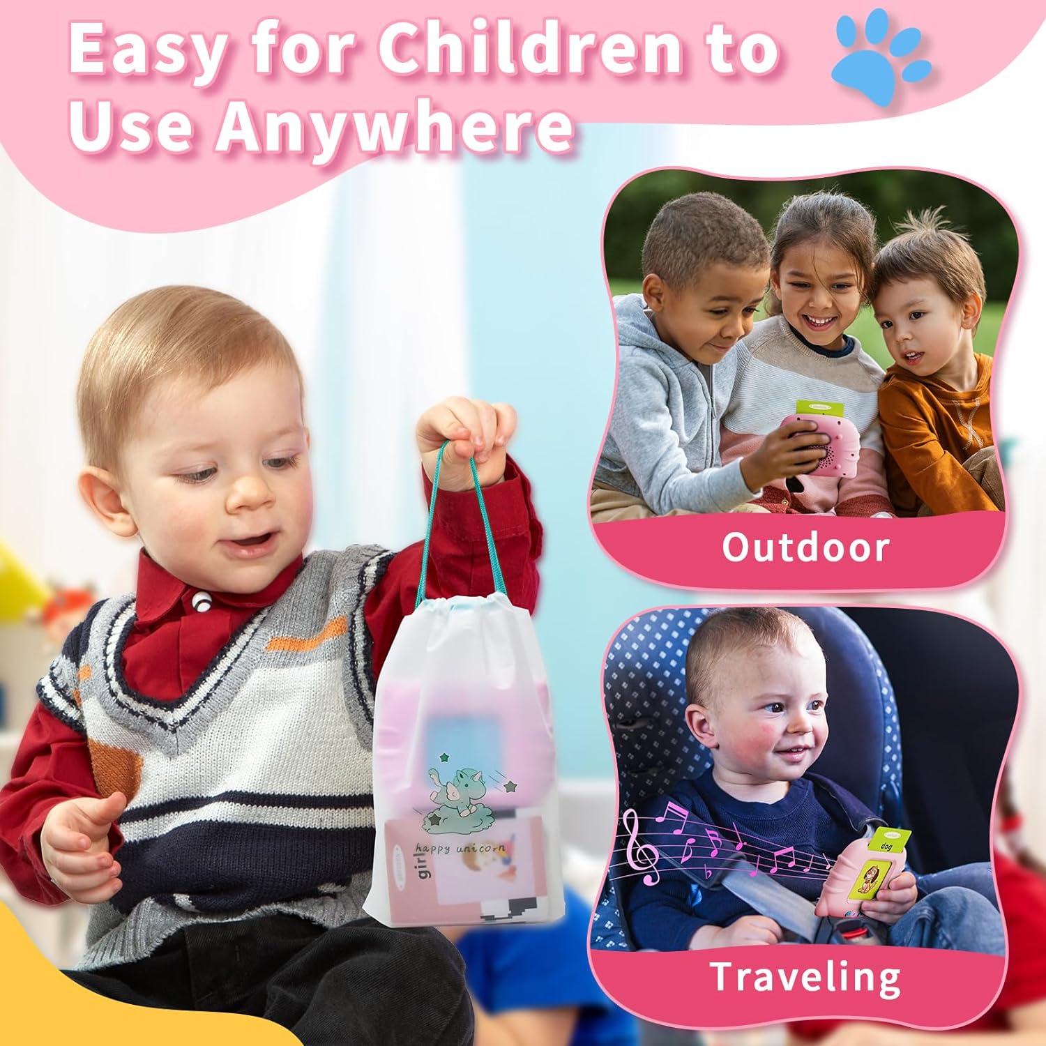 Toddler Toys Talking Flash Cards for 1 2 3 4 5 6 Year Old Boys and Girls, Autism Sensory Toys for