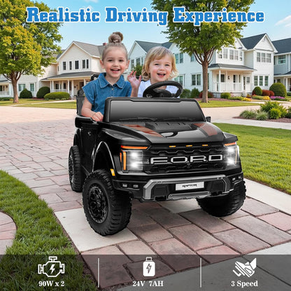 24V Ride on Car Licensed Ford F-150 Raptor, Kids Electric Car with Remote Control, LED