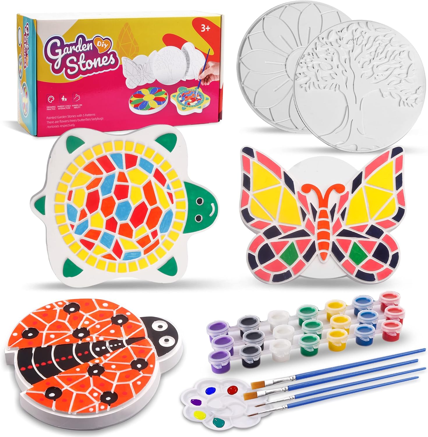 IFLOVE Paint Your Own Stepping Stones for Kids Craft Kits,Arts and Crafts for Kids Ages 4-8,5 Pack