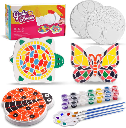 IFLOVE Paint Your Own Stepping Stones for Kids Craft Kits,Arts and Crafts for Kids Ages 4-8,5 Pack