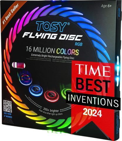 TOSY Flying Disc - 16 Million Colors RGB or 36 LEDs, Extremely Bright, Smart Modes, Camping