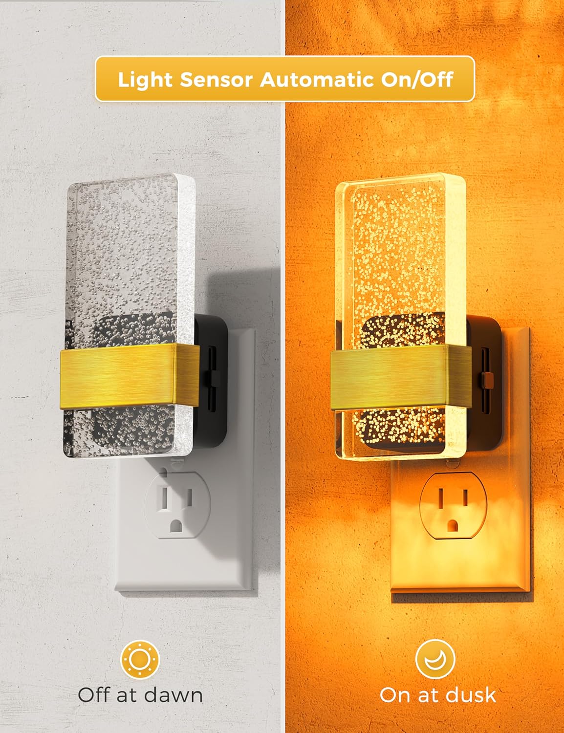 L LOHAS LED Night Light [2 Pack], Amber Night Lights Plug Into Wall, Dusk to Dawn Sensor, 0-100LM