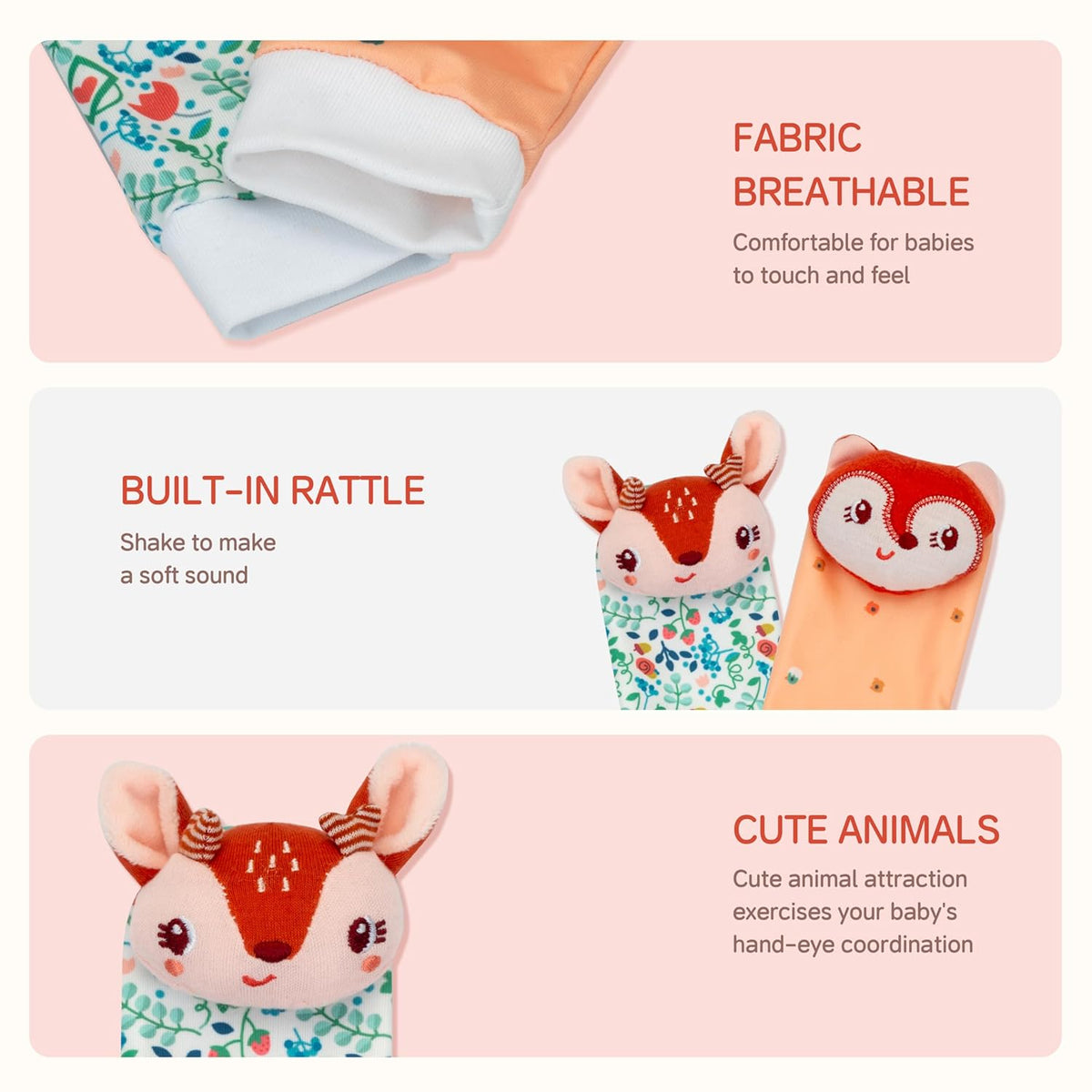 Lovely Animal Wrist Rattles & Sock Toy for Baby Infant 0-6 6-12 Month Old Newborn Soft Toy Hand and