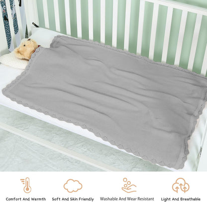 Cotton Baby Blankets 100% Knit Soft Warm Lace Toddler Newborn Nursery Receiving Blankets,30 X 40