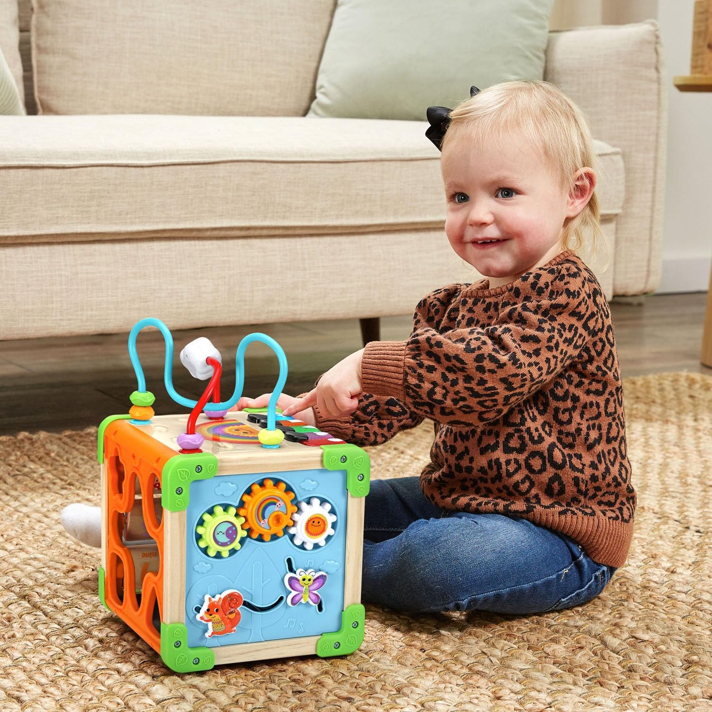 LeapFrog Touch and Learn Electronic Musical Light-Up Wooden Activity Cube Toy, Animal Themed, Ages