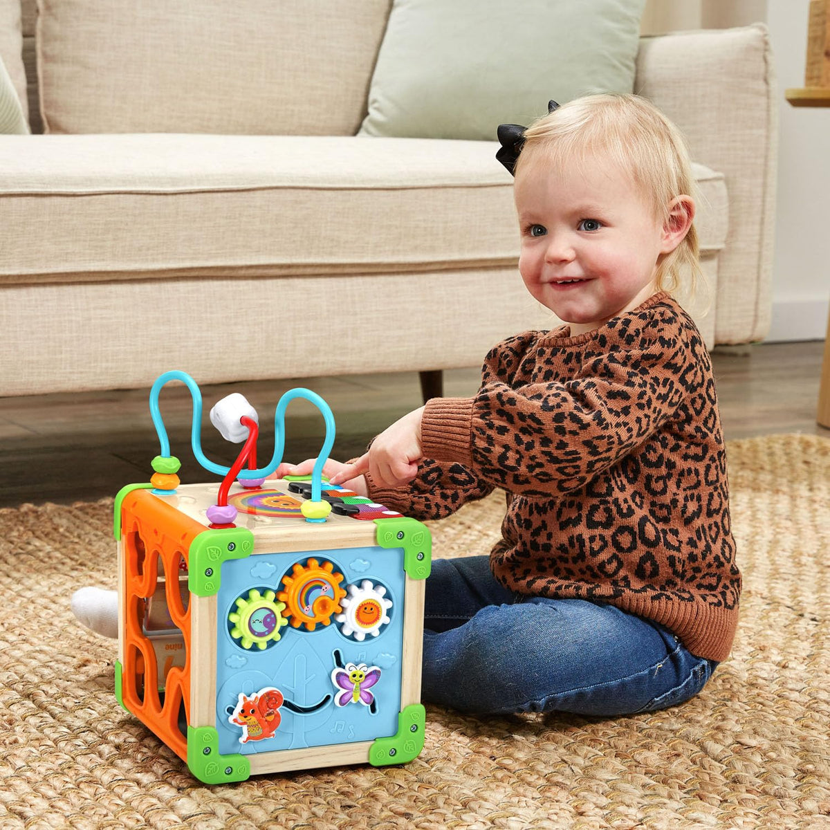 LeapFrog Touch and Learn Electronic Musical Light-Up Wooden Activity Cube Toy, Animal Themed, Ages