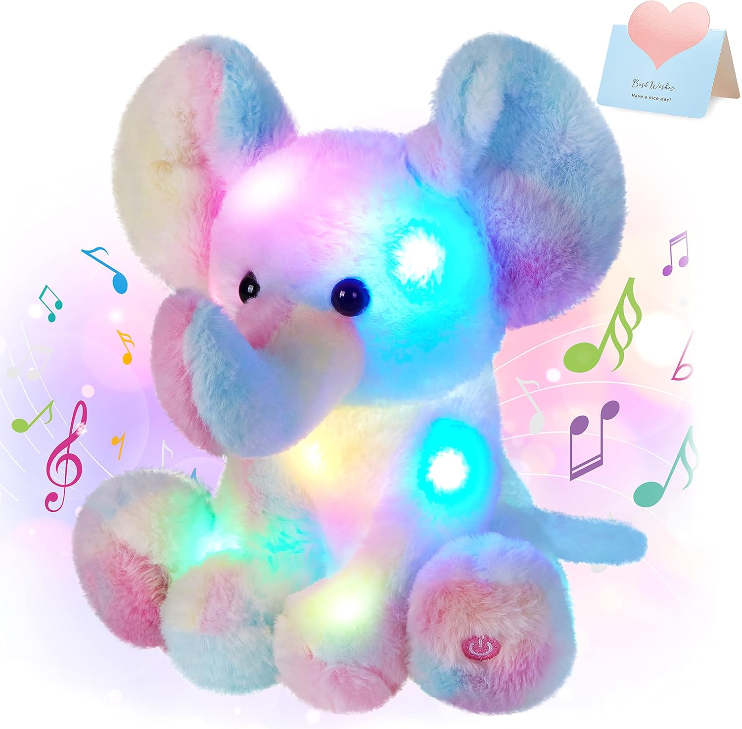 Glow Guards 12'' Musical Light up Rainbow Elephant Stuffed Animal,LED Singing Soft Wildlife Animal