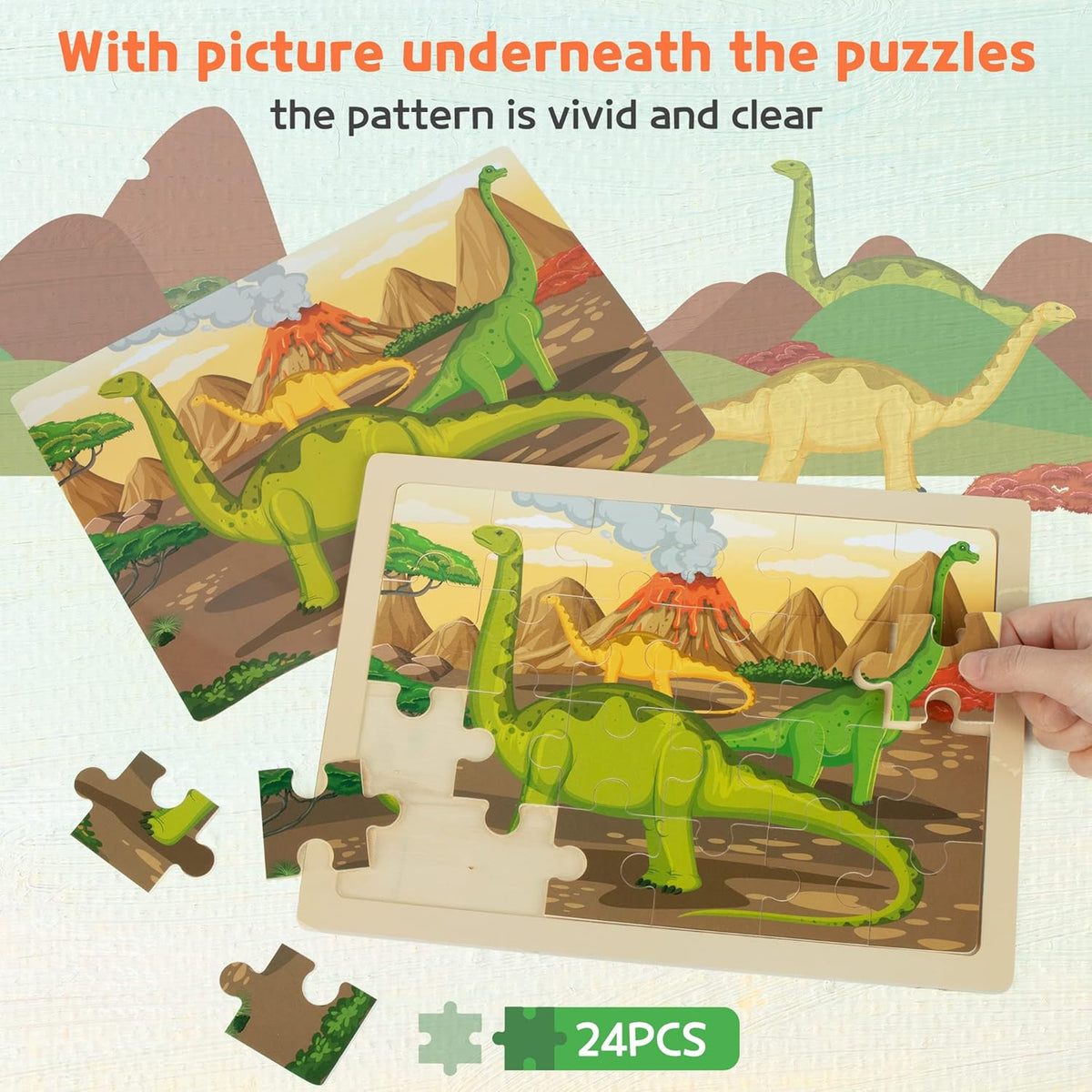 SYNARRY Large Dinosaur Wooden Puzzles for Kids 4 in 1 Gift Box(12.2 * 9.4 in) - FSC Certified