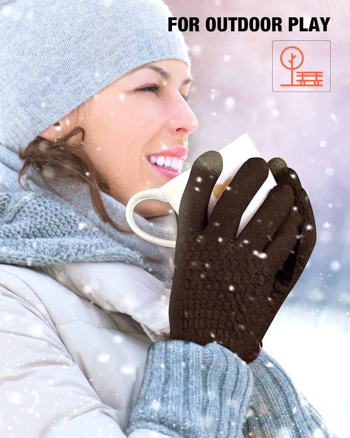 Geyoga 2 Pairs Women's Winter Touch Screen Gloves Soft Warm Fleece Lined Knit Elastic Cuff Winter