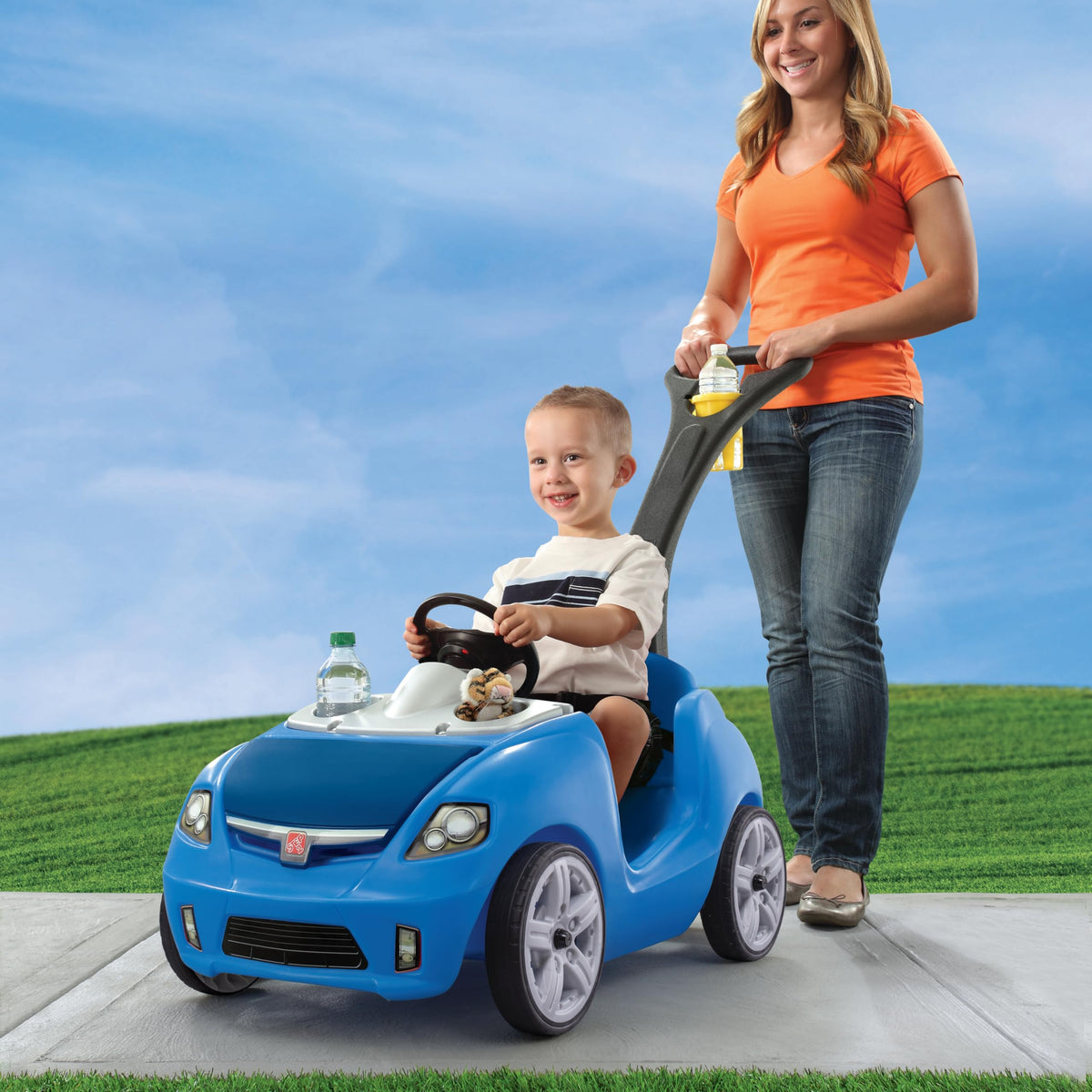 Step2 Whisper Ride II Kids Push Car, Ride-On Car with Seat Belt and Horn, Quick Fold Handle