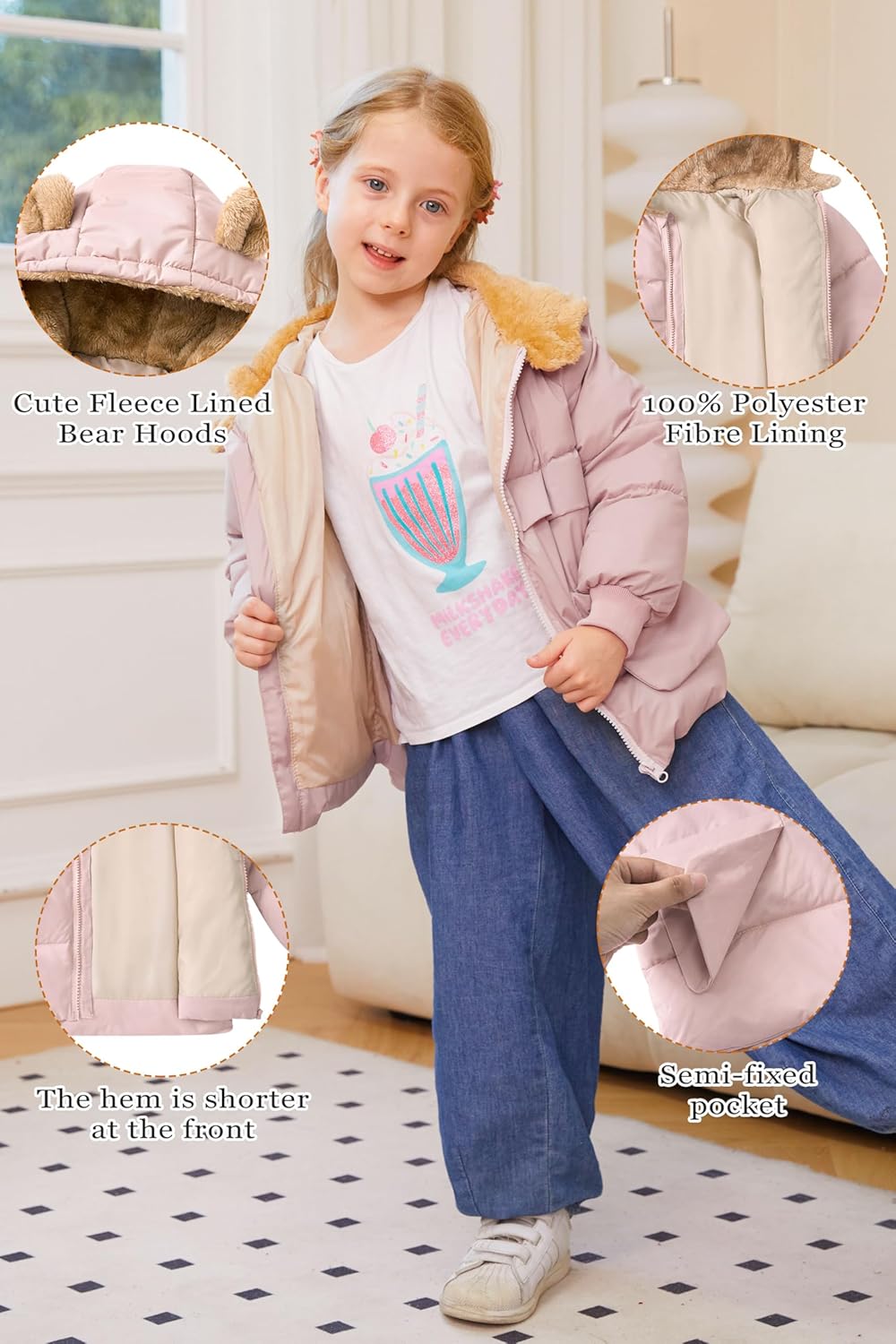 TUONROAD Baby Girls Coats for 6 Months-5 Years Toddlers Boy Winter Jacket Warm Bear Hooded Outdoor