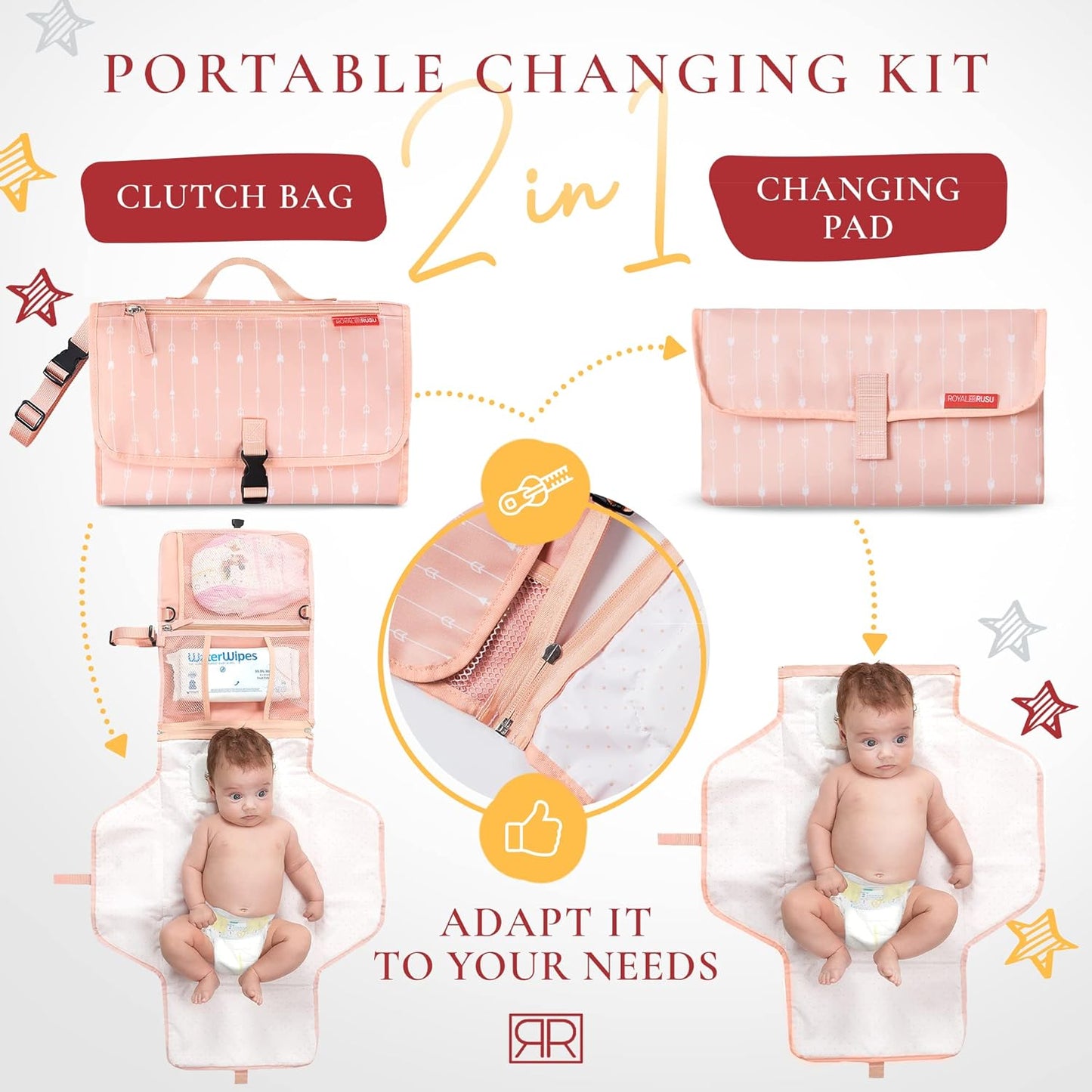 Premium Portable Diaper Changing Pad – CPC Certified Waterproof 2-in-1 Diaper Clutch & Changing Mat
