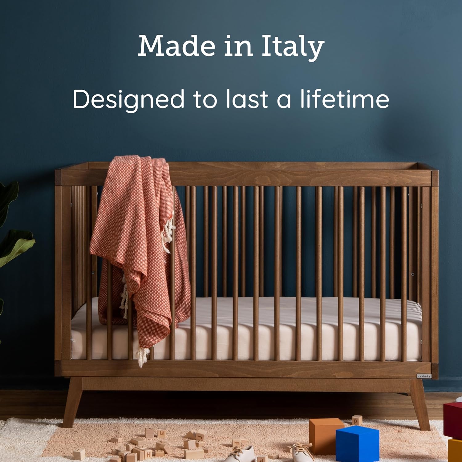 dadada Baby Soho 3-in-1 Convertible Wooden Crib to Toddler Bed - Made in Italy, GREENGUARD Gold