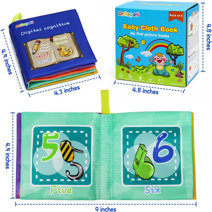 Dr.Rapeti Soft Cloth Books Baby Books Bath Books 6-Pack for Baby Infant Toddler Kids Crinkle