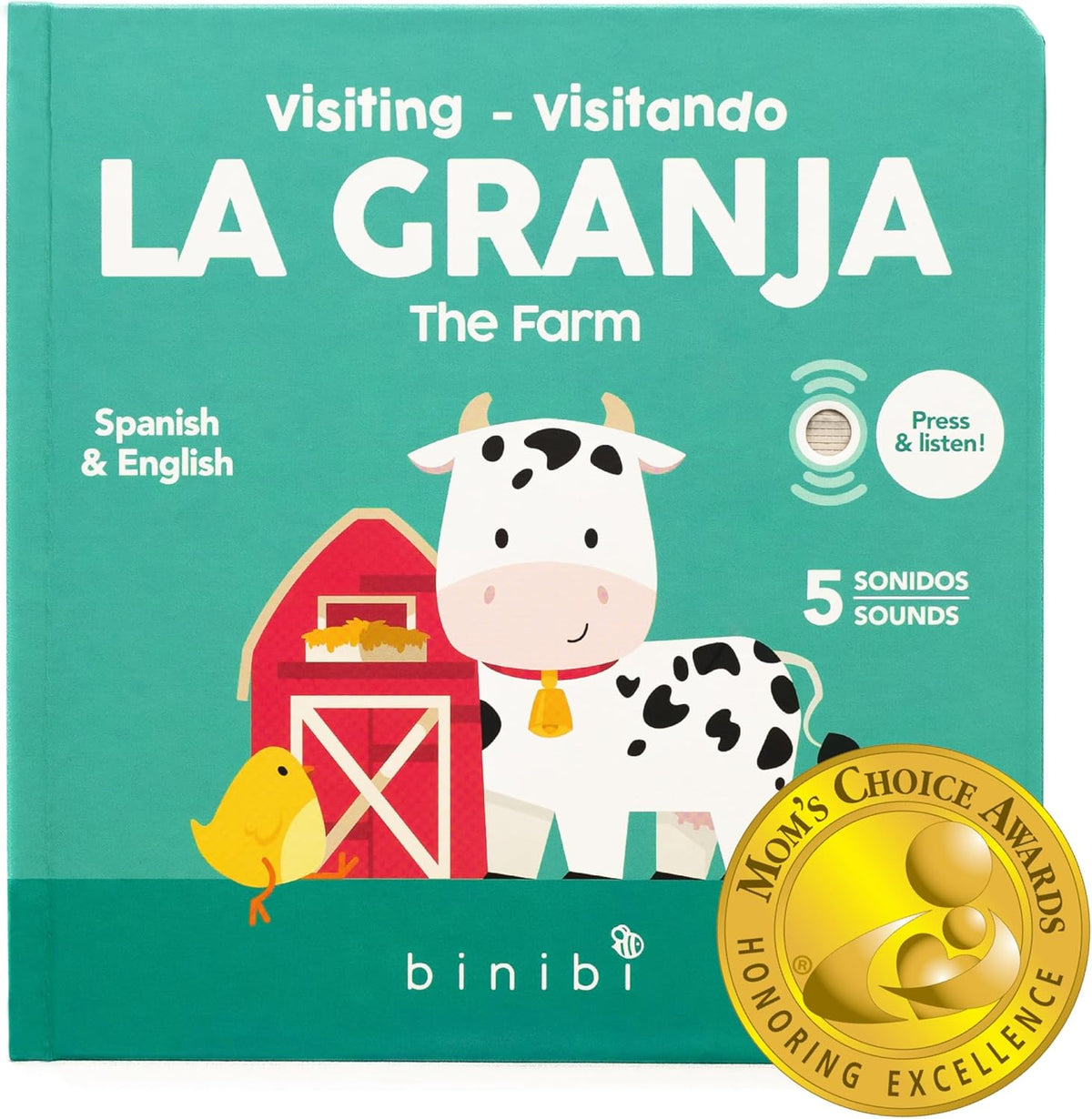 Binibi Spanish Books for Babies & Toddlers 1-3 La Granja Interactive Bilingual Sound Book with Farm