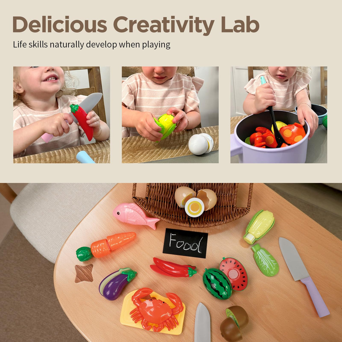 GILOBABY Kids Play Kitchen Accessories - 22Piece Toddler Pots and Pans Set