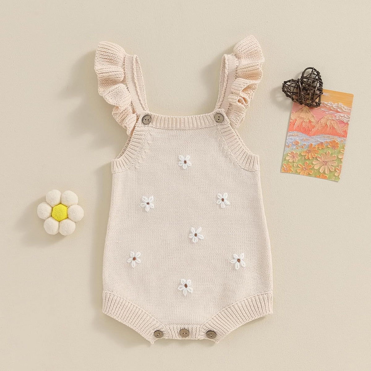 BULINGNA Newborn Infant Baby Girl Summer Romper Sleeveless Floral Knitted Bodysuit One Piece